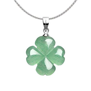 Imagem de iSTONE Colar Com Pingente De Trevo Quatro Folhas Para O Dia São Patrício, Pedra Preciosa Aventurina Verde, 45 Cm