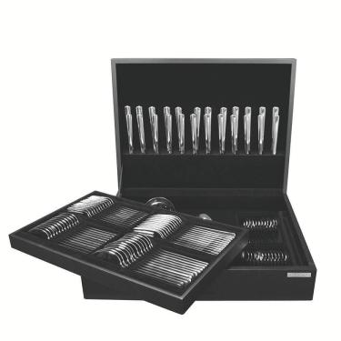 Imagem de Faqueiro Tramontina Pacific em Aço Inox Acabamento Alto Brilho com Detalhes no Cabo e Estojo 101 Pçs