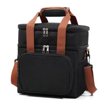 Imagem de Bolsa Lancheira Térmica Portátil Alça 2 Andares Multiuso 13 Litros Espaçosa Resistente Marmita (preto)