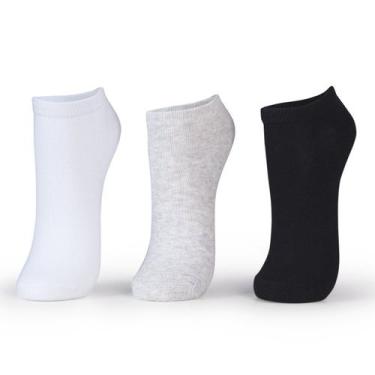 Imagem de Meia Puket Tripack Micro, Branco, Cinza, 40/44