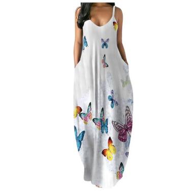 Imagem de Moda feminina solta casual verão estampado bolso sling vestido sem man