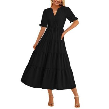 Imagem de Vestido midi PRETTYGARDEN feminino casual, verão 2025, preto