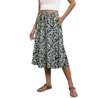 Imagem de Saia midi Witsmile casual com estampa floral de cintura alta feminina