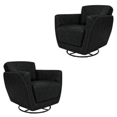 Imagem de Kit 2 Poltronas Decorativas Valentina Sala de Estar Giratória Couro Preto Manchado G40 - Gran Belo