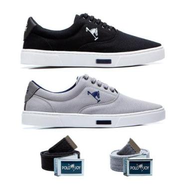 Imagem de Kit 2 Tênis Casual Em Lona + 2 Cintos Polo Joy, Cinza claro, Preto, 37