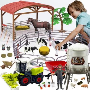 Imagem de Conjunto de brinquedos Peagprav Farm Animals Toy Barn Toy Combine Harv