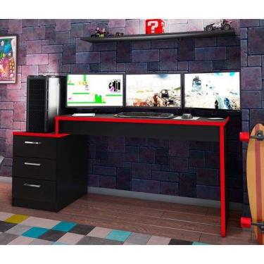 Imagem de Mesa Gamer DRX Turbo 3 GV Preta e Vermelha - Móveis Leão