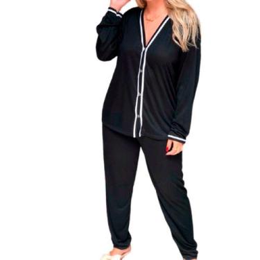 Imagem de Pijama Blogueira Vekyo Longo Aberto Botões Joyce, G, Feminino, Preto