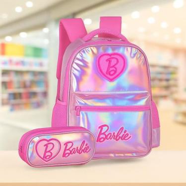 Imagem de Kit Mochila Costas com Estojo Triplo - Barbie Luxo Holografica - luxce