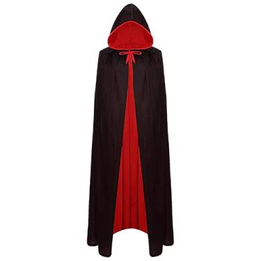Imagem de CPCOIN Capa preta Halloween bruxa preta vermelha roupões reversível comprimento total capa de baile de máscaras de Natal capa para mulheres vampiros cosplay fantasias preto pequeno