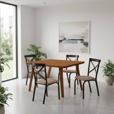 Imagem de Mesa de Jantar Millena 120cm em Madeira Maciça Estilo Contemporâneo Castanho