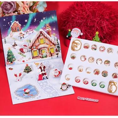 Imagem de Calendário do Advento 2025, grade de Natal 24, caixa de contagem regressiva faça você mesmo, acessórios de decoração de quebra-cabeça, presente de Natal, cores mistas, Papai Noel