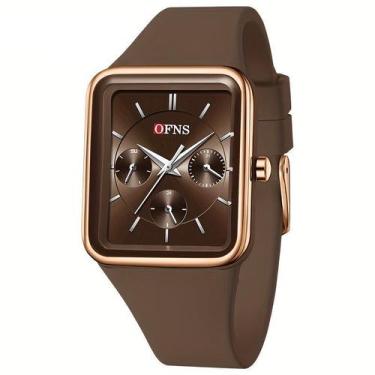 Imagem de Relógio quadrado de quartzo feminino da OFNS, à prova d'água, Café