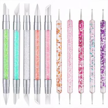 Imagem de Conjunto de canetas de pontilhamento em gel para arte de unhas duplas – 10 ferramentas de plástico coloridas para design de acrílico 3D, colocação e detalhes de strass