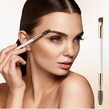 Imagem de Conjunto de pincéis de sobrancelha de ponta dupla, pacote duplo, ferramentas de maquiagem para sobrancelhas angulares para modelagem e detalhes precisos (ouro-branco)