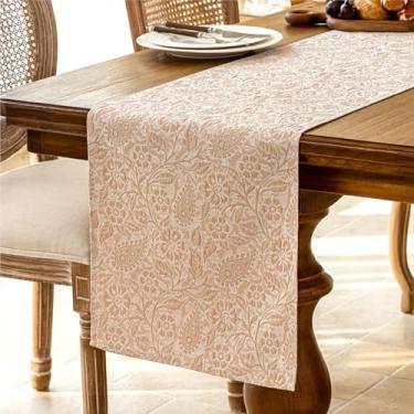 Imagem de Caminho de mesa floral de 82 polegadas – Elegante estilo boho e casa de fazenda para mesas de jantar e café – leve e drapeado - Kelsang - bege