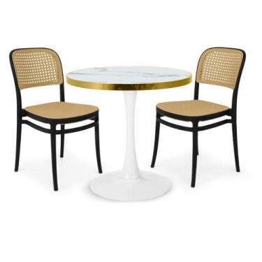 Imagem de Conjunto Mesa de Jantar Redonda Majestic 70cm Branca com 2 Cadeiras Ro