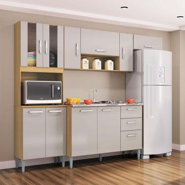 Imagem de Cozinha Com Balcão De Pia Ambiente Lavínia Damasco Off White - Poquema