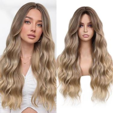 Imagem de Peruca WIGNEE 66 cm de comprimento Ombre Loira Encaracolada Sintética