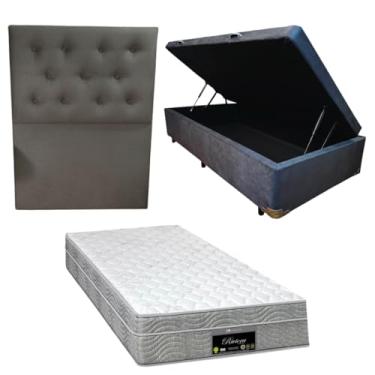 Imagem de Cama Box Baú Blindada com RivIera Molas Ensacadas 25cm de altura + Cabeceira Botonê (SUEDE CINZA, Solteiro)