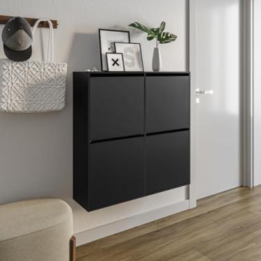 Imagem de Sapateira 4 portas suspensa para casa quarto organizadora com porta basculante sapateira organizadora (preto)