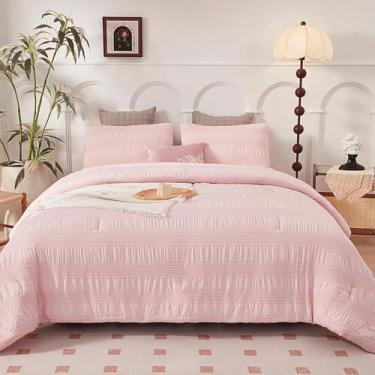 Imagem de Catesgoo Conjunto de edredom completo, blush, 3 peças, conjunto de cama leve e macio e quente para todas as estações, conjunto de cama com edredom, 2 fronhas