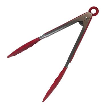 Imagem de Pegador de Silicone Culinário Inox 25cm com Cabo Antiderrapante Pinça Culinária Multiuso Cozinha Churrasco Salada Fritura Air Fryer Linha Premium (Vermelho)