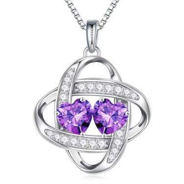 Imagem de Iefil Colar de pedra do mês de nascimento duplo para mulheres – Colar de prata esterlina 925 com nó de amor, presentes de aniversário para mulheres, presente de aniversário para mulheres, presente de