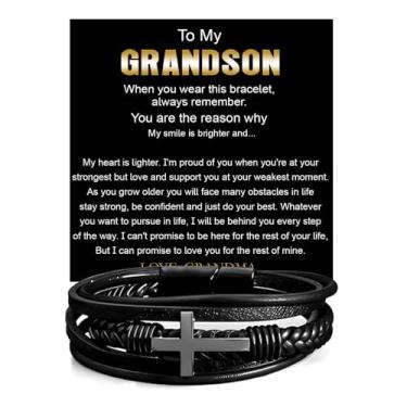 Imagem de VIRAGIL Pulseira To My Grandson, presente para neto, para avós, sobrinho, amigos, aniversário, formatura, Natal, Páscoa, presente para adolescentes, fit, Couro, Sem Pedra Preciosa