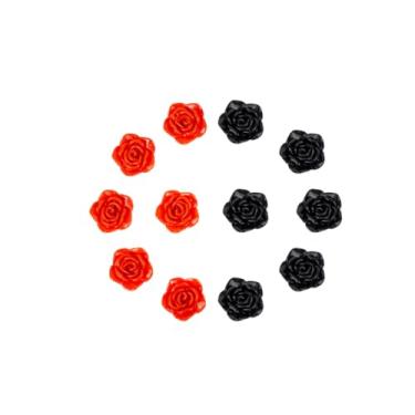 Imagem de Kit C/12 Miçangas em Resina Flor Rosa Vermelha e Negra 2 cm