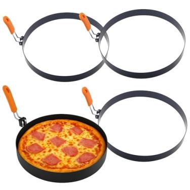 Imagem de Conjunto de 4 anéis grandes de omelete, anéis para ovos de aço inoxidável de 20 cm com aderência de silicone; antiaderentes para facilitar a limpeza; perfeito para panquecas e hambúrgueres