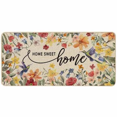 Imagem de Baccessor Home Sweet Home Capacho de boas-vindas floral ao ar livre, primavera, verão, beija-flor, tapete de porta discreto antiderrapante de borracha para entrada, decoração sazonal, grande, 43 x 91