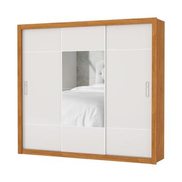 Imagem de Guarda Roupa Casal Lotse 3 Portas De Correr Com Espelho Carioca Moveis Cinamomo/off White