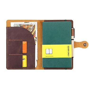 Imagem de Capa de diário feita à mão para caderno Moleskine, capa dura tamanho grande 12,7 x 21 cm, capa de couro vintage feita à mão com suporte de caneta para notebooks de capa dura tamanho A5, marrom