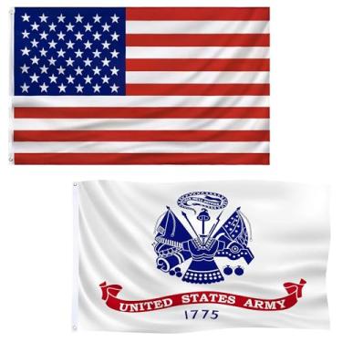 Imagem de Conjunto de 2 bandeiras do exército dos EUA 3x5 ao ar livre, bandeiras militares dos Estados Unidos e faixa dos EUA para parede de sala de garagem interna externa (exército)