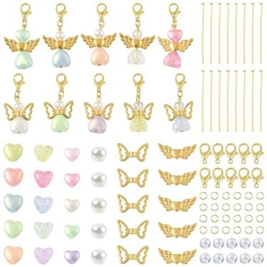 Imagem de MakemadeDIY Kit de fabricação de joias de anjo, 324 peças, kits de fabricação de pingentes DIY, contas coloridas douradas, anéis de salto, alfinetes de cabeça, achados para pulseiras, colares, brincos