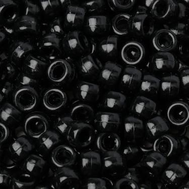 Imagem de NITOPUPU 1200 contas de pônei de 6 x 9 mm para fabricação de joias, contas de cabelo Kandi pretas para kit de fabricação de pulseiras, tranças, artesanato DIY