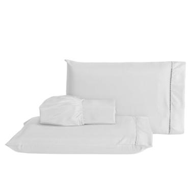 Imagem de Jogo Lençol Algodão 180 Fios Solteiro 2 Peças Elástico (Branco, Casal)