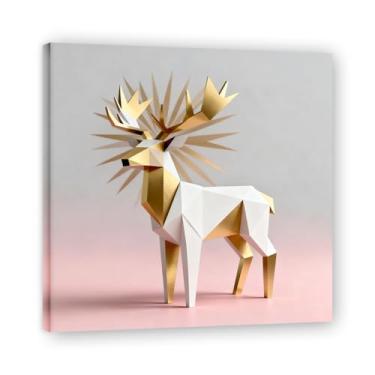 Imagem de NHLDZYH Moldura interna. Pintura em tela de Natal escandinavo Geometria minimalista Ouro escovado em rosa empoeirado Moderno Imagem de parede festiva. A34. 60 x 60 cm - 23,6 x 23,6 polegadas