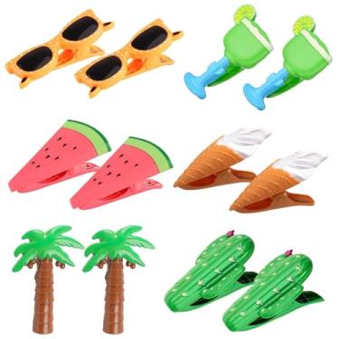 Imagem de 12 peças de clipes de cadeira de praia, 6 desenhos animados, prendedores de roupa de plástico para toalhas, cobertores, casa, viagem, piscina, porta-toalhas portáteis