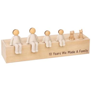Imagem de Ideia de aniversário de 10 anos, conjunto de enfeites de família de resina personalizado, membros da família personalizável, gato 1 e cachorro 1, adultos 2, pequenos 2, inclusive, aniversários de