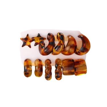 Imagem de 6 pares de brincos de argola de acrílico para mulheres, brincos grossos em forma de C, conjuntos de resina, joias modernas, One Size, Liga de aço, Sem pedra preciosa