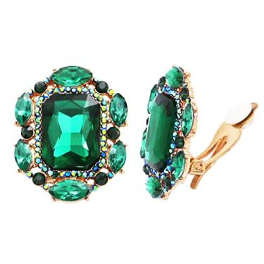Imagem de Rosemarie & Jubalee Brincos femininos deslumbrantes estilo clipe de cristal, corte esmeralda, 3,18 cm Verde