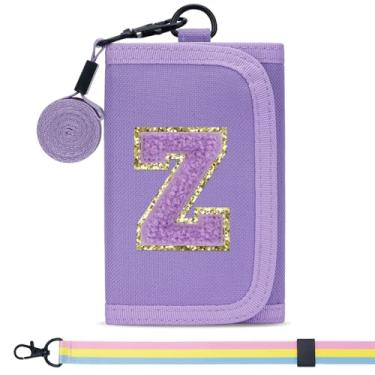 Imagem de Presentes de Natal para meninas 3, 4, 5, 6, 7, 8, 9, 10, 11 e 12 anos, carteira infantil fofa com inicial e adesivo mágico (roxo, Z)