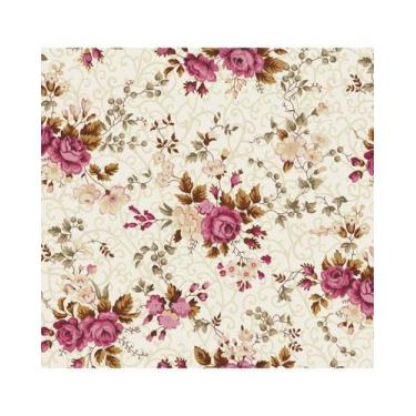 Imagem de Tecido Tricoline Rosa Escuro Fundo Creme - 50 x 150 cm - Tecidos Calde