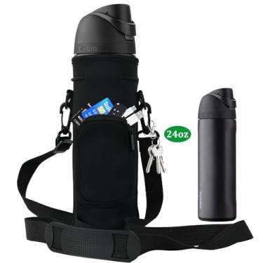 Imagem de NUENSS-ROR Bolsa de transporte para garrafa de água Owala FreeSip de aço inoxidável isolada, 473 ml, 680 g, 947 ml, 1,134 g, suporte para garrafa de água, alça de ombro ajustável e bolso (preto, 680 g