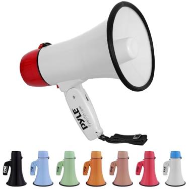 Imagem de Pyle Megafone Bullhorn de 20 W - portátil, sirene automática e volume ajustável, alcance de projeção de até 400 jardas quadradas, entrada auxiliar, talk, sirene, música, apito e gravação, alça de