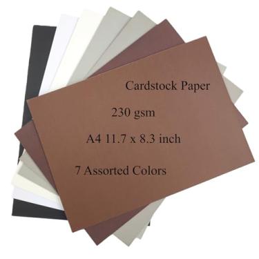 Imagem de KYMY Papel cartolina colorido, 35 folhas A4 pesado 230 g/m2 / 38 kg de espessura, cartolina de impressão dupla face de 7 cores sortidas para artesanato, confecção de cartões, convites, álbuns de