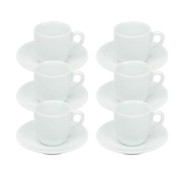 Imagem de Kit 6 Xícaras de Café com Pires 50ml em Porcelana Branca - Bot Art