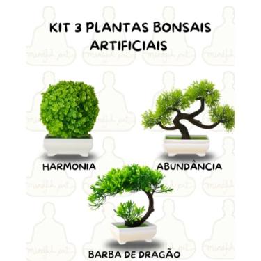 Imagem de Genérico, Kit 3 Bonsais Plantas Artificiais Realistas em Vaso Retangular – Ideal para Casa e Escritório
